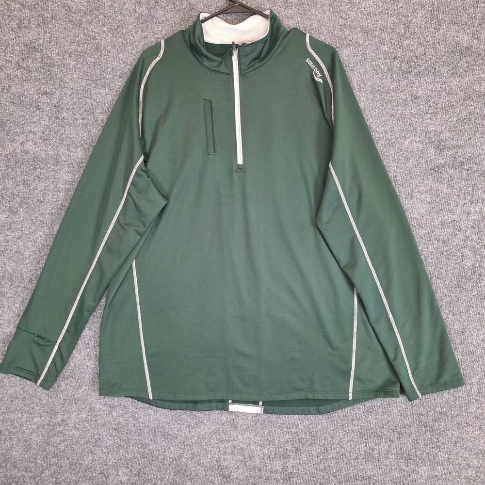 Saucony 1/4 Zip Mens XXL Green Long Sleeve Running Pullover  Thumbholes Pullover